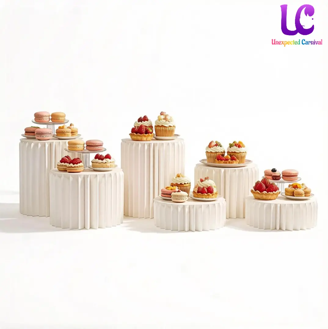 White 6-Piece Pedestal Cake Stand Set - Lightweight, 3 Layered Heights, Twin Base Combo for Birthday, Wedding Dessert Table Decoration