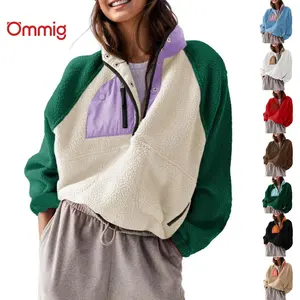 Ommig Women’s Lightweight Fleece Pullover Jacket Cropped Fall Winter Fuzzy Sherpa Jacket Sweatshirt Coat with Pockets
