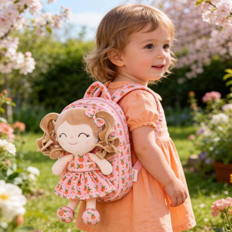 Gloveleya Strawberry Fruit Doll Backpack - 9" Soft Plush Toy Bag with Removable Berry Girl, 2-in-1 Toddler Backpack for Ages 2-4, Sweet Birthday & Valentine's Day Gift for Girls