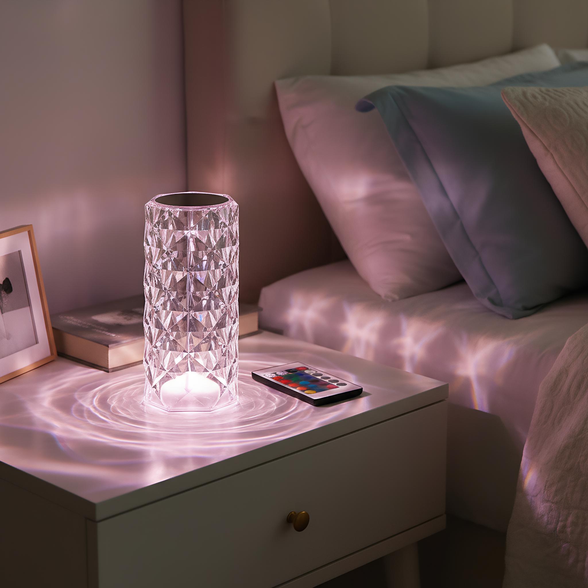 Color-Changing Lamp with Touch Sensor & Remote Control 16 RGB Colors Crystal Design for Modern Ambiance Lighting Decor