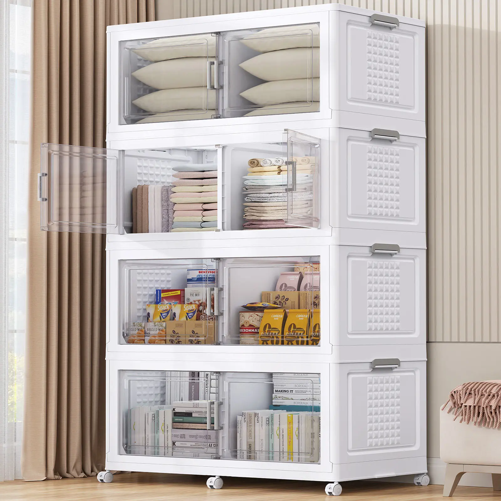 Broview V40 800QT Plastic Storage Bins with Lid and Wheels, Extra Large Stackable Storage Bins with Dividers, Closet Organizers and Storage Cabinet Shelves Collapsible Box for Home Garage
