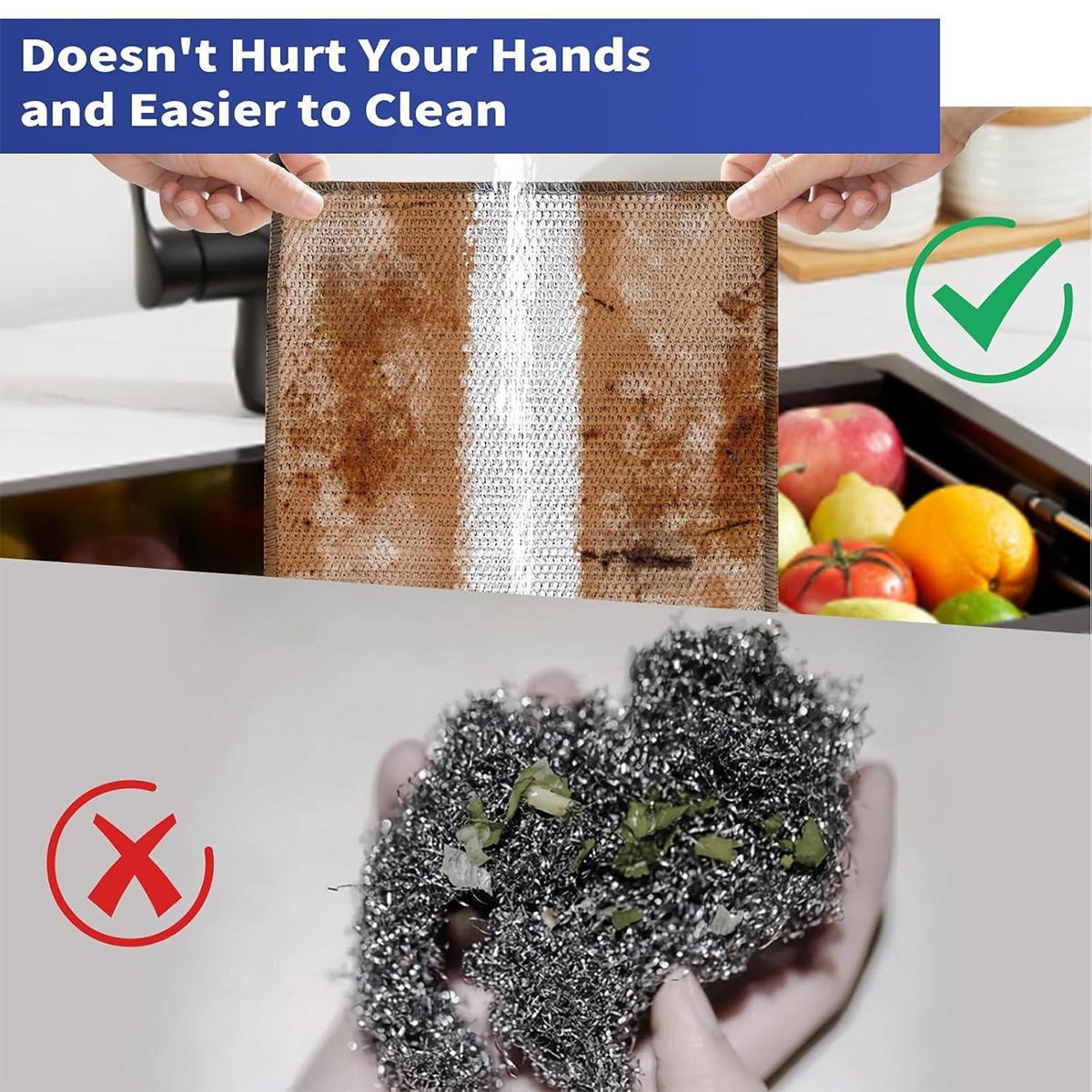 12 Counts Dishwashing Rags,Multipurpose Non-Scratch Wire Dishcloths for Wet and Dry Use, Reusable Wire Cleaning Cloths for Kitchen,Sinks,and Pans Silver Removable, Washable & More