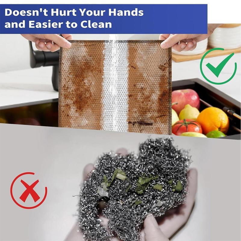 12 Counts Dishwashing Rags,Multipurpose Non-Scratch Wire Dishcloths for Wet and Dry Use, Reusable Wire Cleaning Cloths for Kitchen,Sinks,and Pans Silver Removable, Washable & More