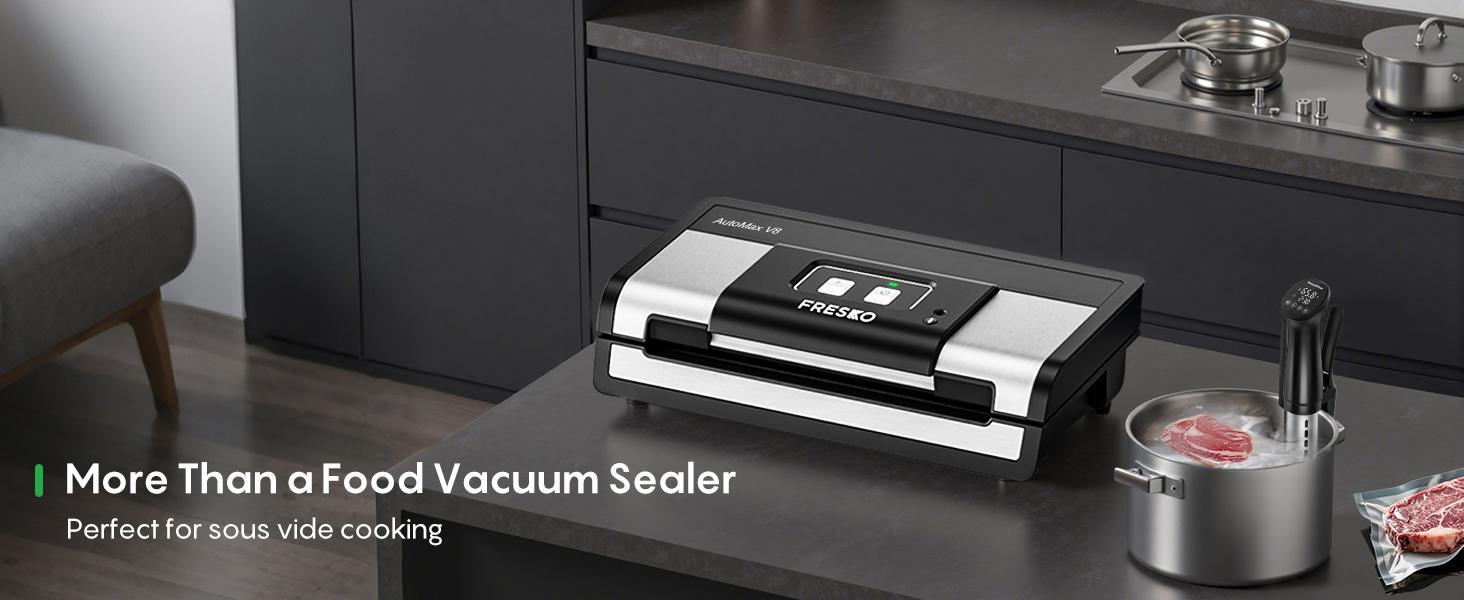 FRESKO AutoMax V8 Heavy Duty Vacuum Sealer Machine, Automatic Food Saver with Dry & Moist Modes, Built-in Cutter & Bag Storage, Includes Bags & Rolls