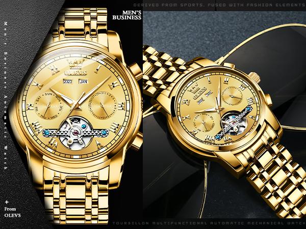 OLEVS G6607 Men's Self Winding Automatic Mechanical Tourbillon Watch Stainless Steel Luminous Waterproof Luxury Dress Wristwatch with Bracelet and Gift Box OLEVS G6607 Men's Self Winding Automatic Mechanical Tourbillon Watch Stainless Steel Luminous Waterproof Luxury Dress Wristwatch with Bracelet and Gift Box