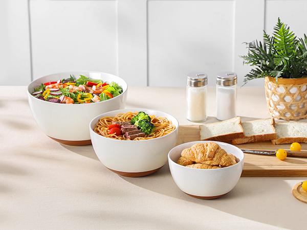 MALACASA Ceramic Large Mixing Bowls, Large Serving Bowls for Cooking, Prepping, Baking, Salad, Soup, Popcorn, Pasta, Nesting Bowls Set of 3, 4.38/2.5/1.44 Qt, Oven, Microwave and Dishwasher Safe Winter Holiday