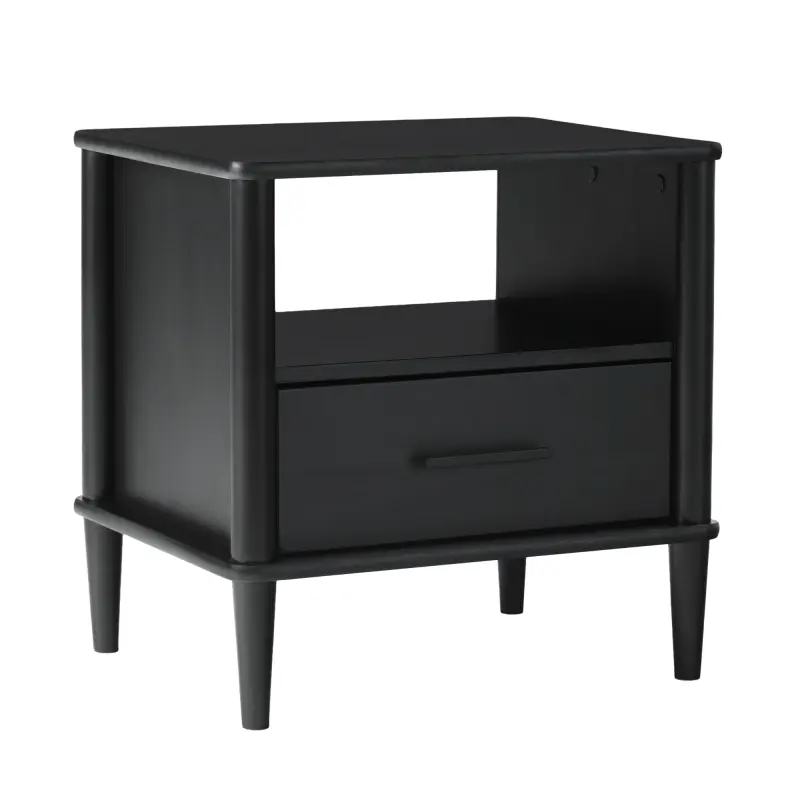 Transitional Solid Wood Spindle Nightstand Black