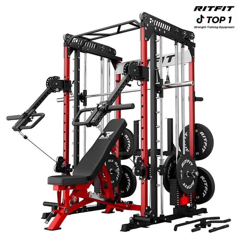 RITFIT M1 Pro/2.0 Smith Machine with LAM1 Adjustable Lever Arm Attachment, Steel Frame All-in-1 Power Cage & Rack, Lat Pulldown & Cable Crossover System, Home Gym Strength Training Workout Equipment for At-Home Use, At Home Gym Equipment