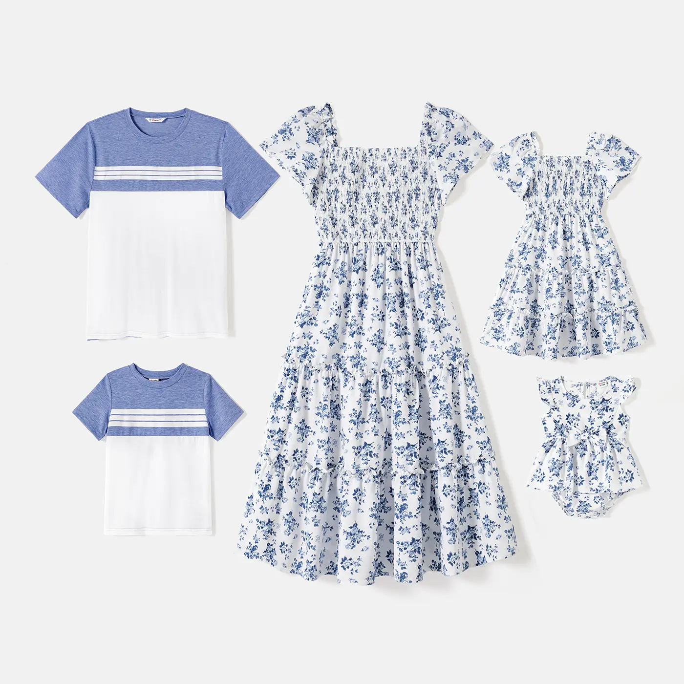 PatPat Family Matching Outfit: Floral Smocking Casual Suit mommy and me matching sets Summer Vibes  Plus Size Dress Up to 4XL