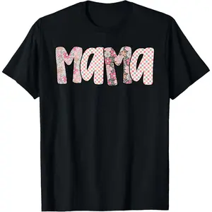 Cotton Short Sleeve  T-Shirt Mama Mommy Flower Happy Mother's Day Vintage Mom Ever T-Shirt Black Graphic tees