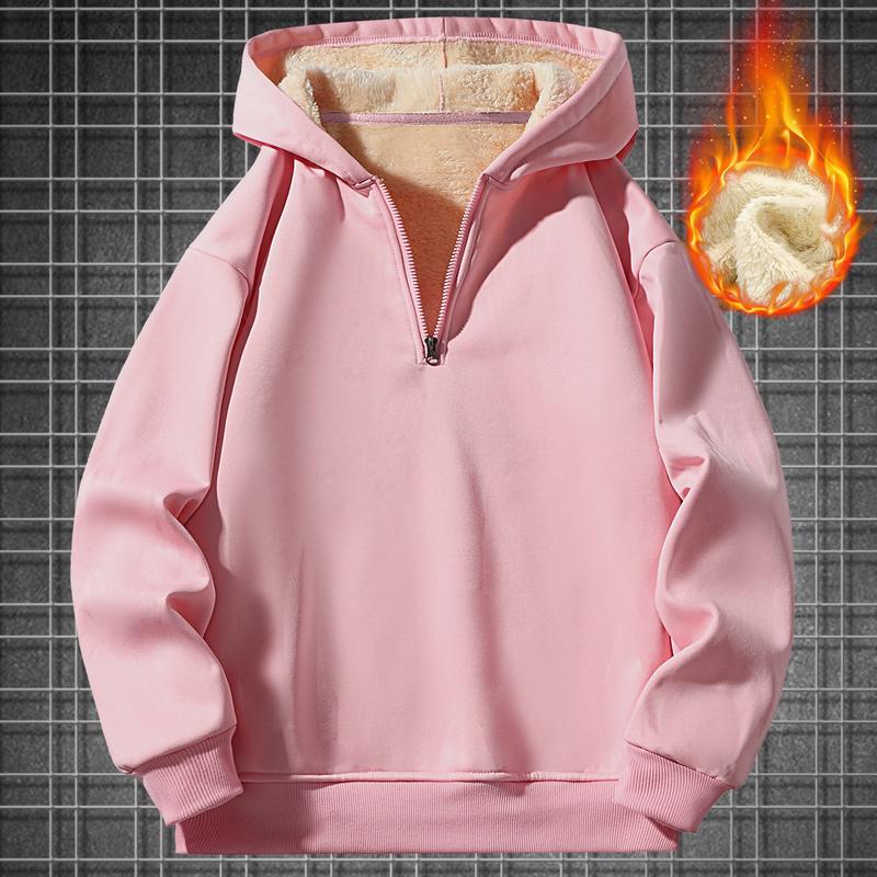 Men's Solid Color Hooded Sweatshirt with Fleece-Lined Hood - Warm Winter Pullover, Front Pocket, Machine Washable, Casual Regular Fit for Autumn & Winter, Sweater Hoodie, Durable Fabric