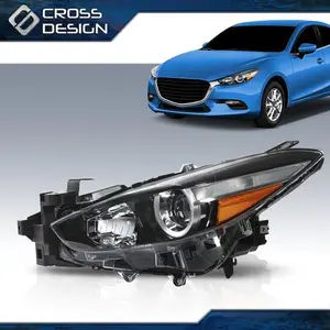 CROSSDESIGN Headlight Headlamp Halogen Set Left Driver Side Fit For 17-18 Mazda 3
