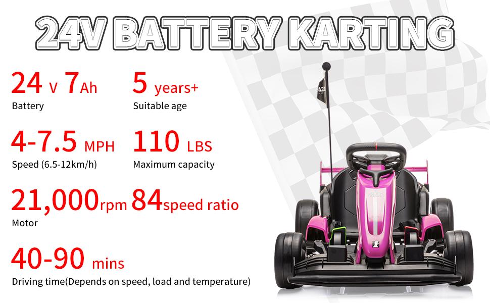 GARVEE 24V Electric Drift Go Kart Car with Adjustable Seat, Outdoor Ride-On Toy Featuring Variable Speed Mode, High-Speed Racing, and Immersive Gaming Combo for Ages 6 and Up