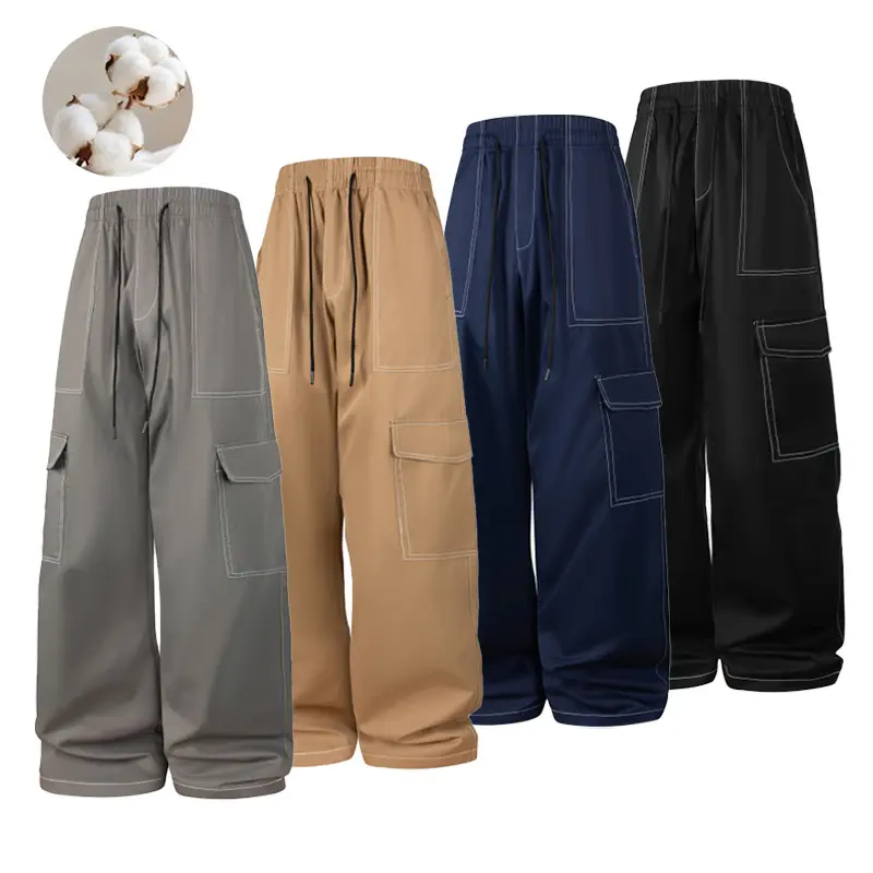 Men's Spring Plain Versatile Workwear Casual Trousers - Comfortable Breathable Fabric, Drawstring Waist, Loose Baggy Fit, Suitable for Everyday Casual Wear