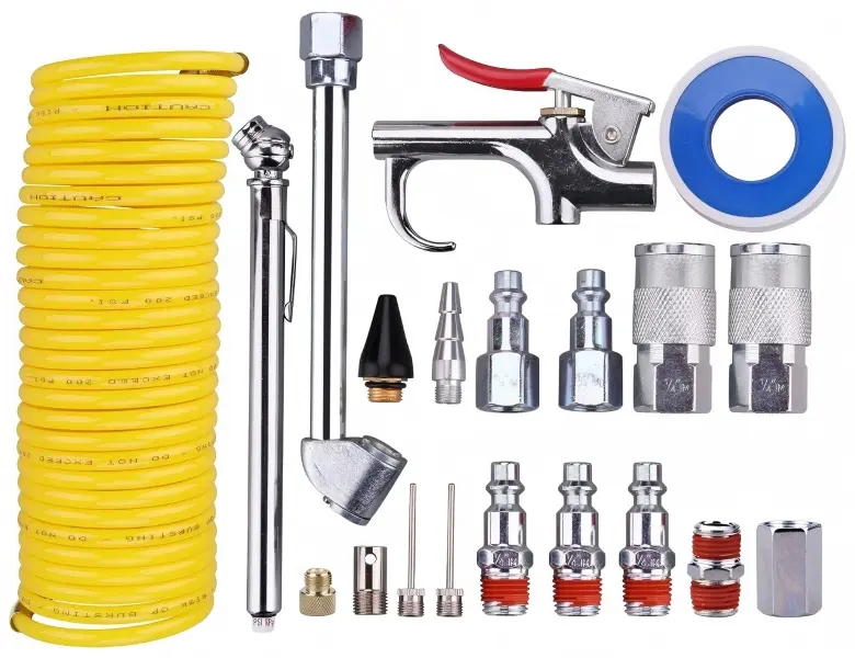 20PCS Air Compressor Accessories Kit, 3/8" x 25FT PVC Air Hose Set with 1/4" NPT Quick Connect Fittings, Air Blow Gun, Tire Gauge and Nozzles for Maintenance and Cleaning
