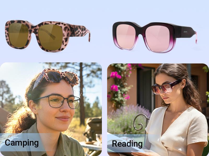 Meeloog Polarized Fit Over Glasses Sunglasses for Women, Trendy Beach Eyewear， Square Wrap Around Lightweight Shades for Driving Riding ST0066