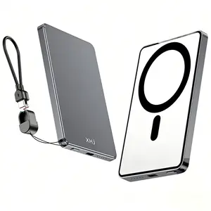 Magnetic Wireless Portable Power Bank 5000mAh, Slim Aluminum  Frame Design ,  Fast Charging MagSafe Battery Pack for iPhone 17/16/15/14/13/12/Plus/Pro Max, 3-in-1  Charging- Phone, Watch, Earphone