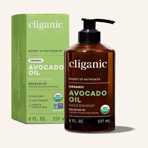 Cliganic Organic Avocado Oil (with pump) for Face, Hair & Nails - 100% Pure, Cold-Pressed Moisturizing Carrier Oil - Improves The Look Of Dull Skin, Hydrates, Adds Shine & Smooths Frizz