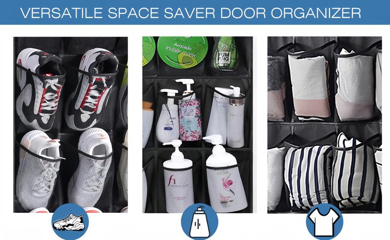 LMMAKE 28-Pocket Over The Door Shoe Organizer Heavy-Duty Construction with 4 Metal Hooks for Maximum Storage Capacity Space-Saving Design Holds Shoes Accessories & More Perfect for Closets Apartments Dorms & Bedrooms