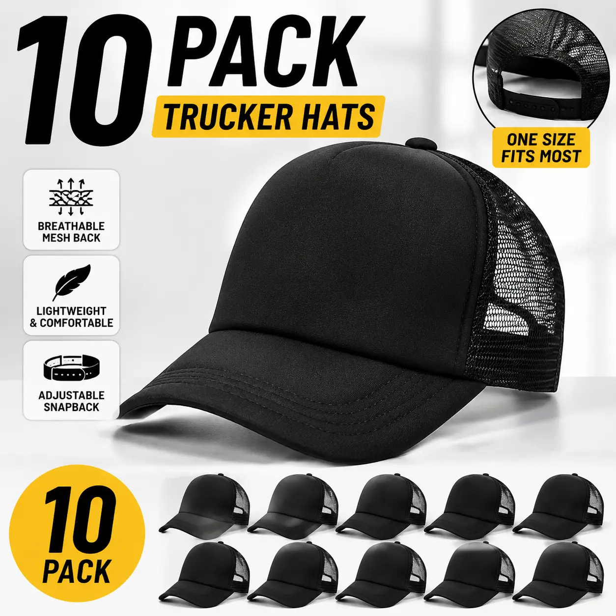 10 Pack Blank Trucker Hats, Adjustable Mesh Snapback Caps, Casual Trendy Sporty Chic Accessories for DIY Sublimation, Printing & Embroidery, Casual Trendy Hat, Black And White, Accessories For Women, Sponge, Anniversary, Customize, Diy Projects, Casual Ou