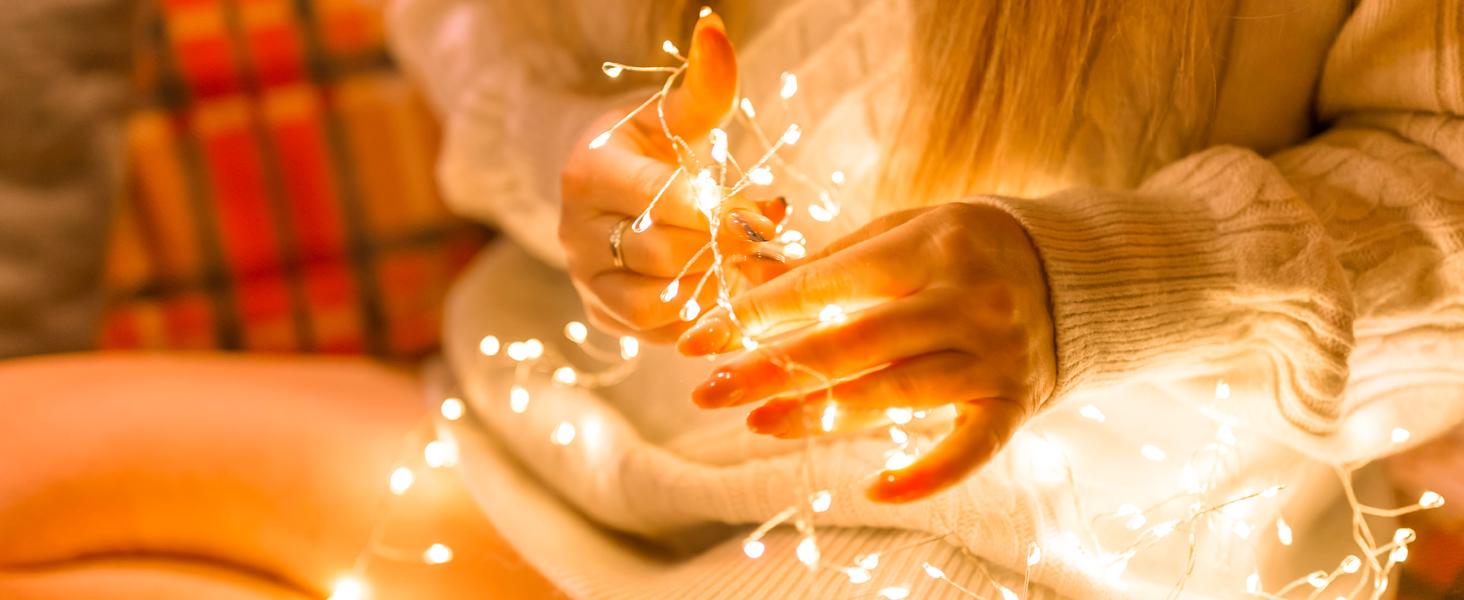 Fairy Lights Battery Operated 60 LED Starry Firecracker String Lights 5 Feet Silver Wire Waterproof for DIY Wreath Home Wedding Bedroom Mason Jar Holiday Christmas Ramadan Decorations