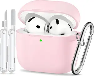 for AirPods 4 Case Pink with 3-in-1 Cleaner Kit & Keychain, Skin-Soft Silicone 360° Full Protection iPod 4 Case Cute Compatible with Apple Airpods 4th Gen 2024 Cover for Women Girly, Lightpink