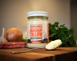 Forward Farms 100% Carbon Neutral Raised Grass-Fed & Grass-Finished Beef Tallow | Premium Pure Cooking & Frying Fat for Keto, Paleo, Whole30 | 11 oz Jar (2 Pack)