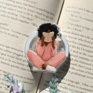 Black Girl Reading Phone Grip, Cute Book Lover Design For Phone Grip, Kindle Grip, Pop Socket, Stylish Phone Accessories And Kindle Accessories
