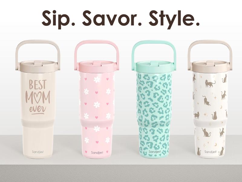 Sandjest 30oz Insulated Tumbler with Straw Lid & Carry Handle, Leak-Proof Stainless Steel, Cupholder Friendly, Ideal for Sports Outdoor Christmas Gift