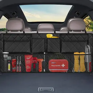 Car Trunk Organizer, Large Capacity Backseat Trunk Organizer (42"*18"), Collapsible Car Storage Bag with 8 Pockets, SUV/MPV/Truck - Black Multiple