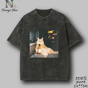 DRINKING CAT T- SHIRTS, Vintage Graphics Cat Washed T-shirt Tee, Womenswear Menswear, Gift for Women & Men, Unisex Tee, All size Top, Streetwear
