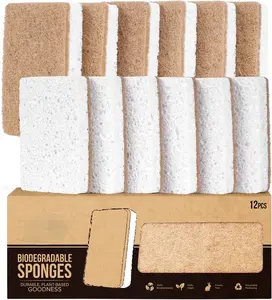 12 Count - Plant-Based Kitchen Sponges, Natural, Eco-Friendly, Biodegradable Sisal Hemp Sponges for Dishes, Cleaning Sponge for Kitchen, Bathroom, Household