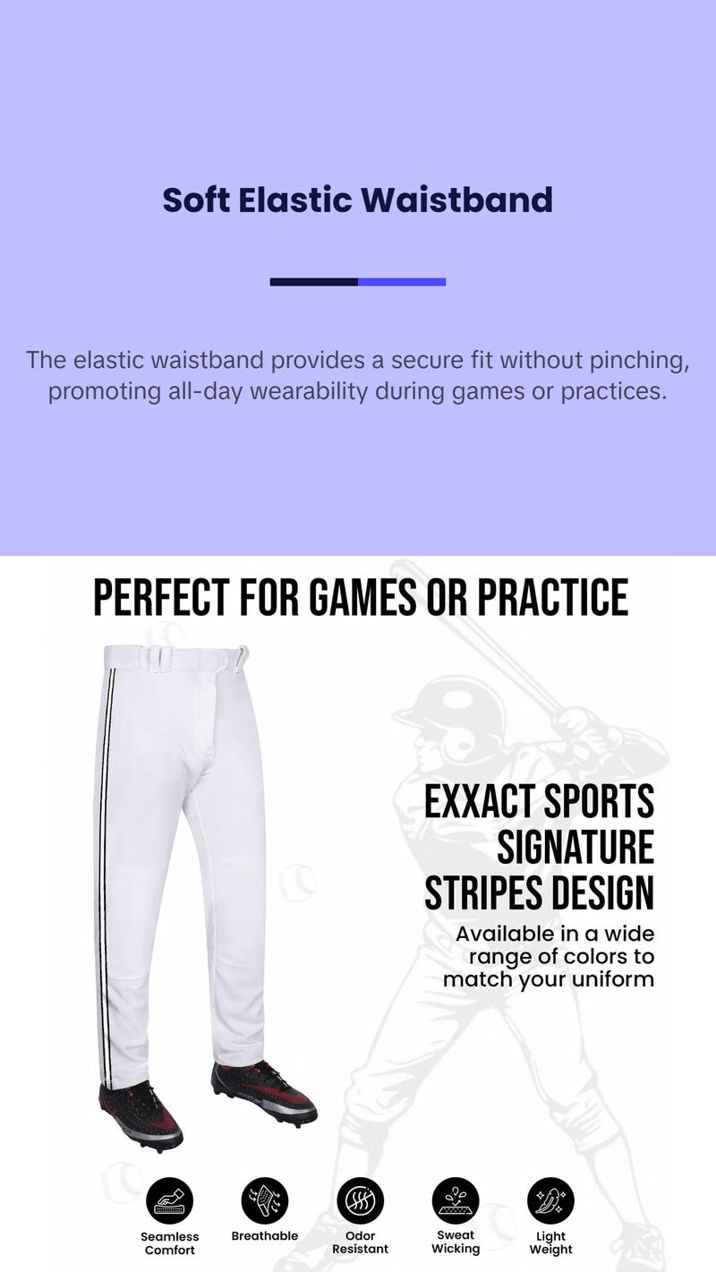 Proline Adult Full Length Baseball Pants with Stripes (White) Fabric Menswear Trouser Elastic