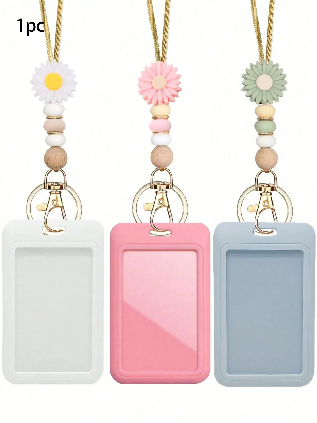 Daisy Boho Detachable Silicone Bead Lanyard Card Holder, Id Badge Holder With Lanyard, Id Lanyard Badge Holder, Fun Identity Tag Strap, Keychain, Climbing Buckle, Perfect Gift for Doctors Nurses Office Staff