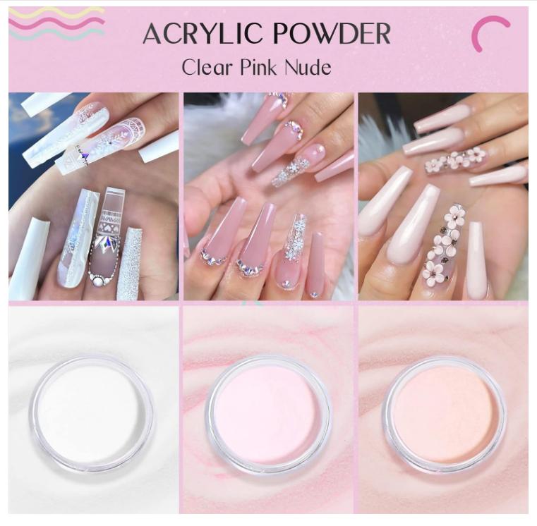 Saviland Acrylic Nail Starter Kit: Clear Pink Nude Acrylic Powder & Liquid, Brush, Files, Forms, Press On Nails, Home Practice Set
