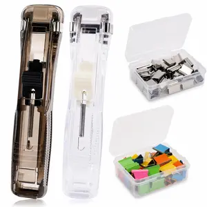 【Office Powerhouse】2 Pcs Portable Binder Clip Stapler, with 100 Pcs SmallBinder Clips, Pusher Clip, Stainless Steel Clip without Holes, Replaces Stapler ，Non-Destructive Paper Clam Dispenserfor Office, Home, School