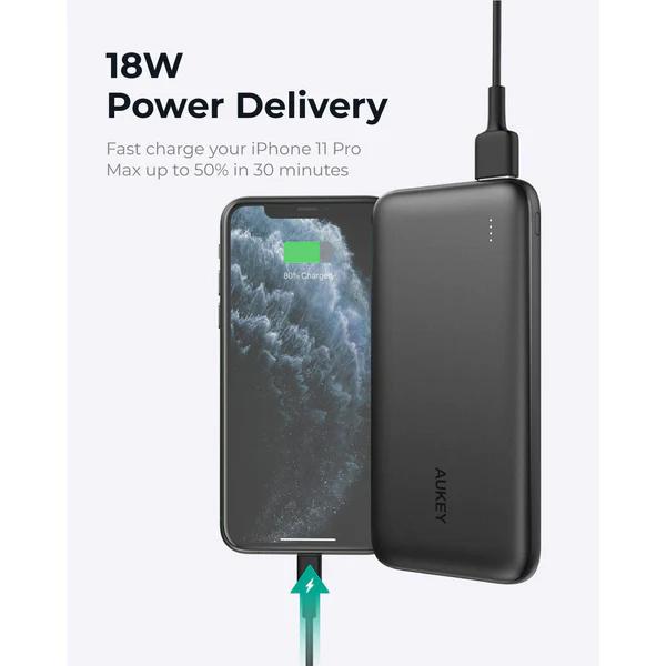 AUKEY  10000mAh 18W PB-N73S PD USB C Portable Charger Black Fast Charging USB Type-C USB 3.0 Micro USB Accessories Phone