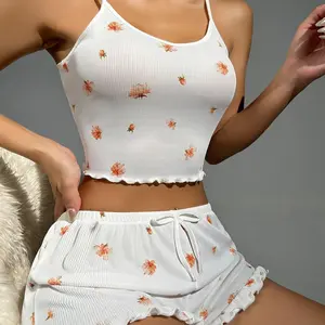 Women's Floral Suspender Pajama Set - Soft Spandex Material, Adjustable Fit, Comfortable Fabric, Versatile Styling for Home or Casual Wear - Womenswear