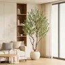 7-Ft/8-Ft Artificial Olive Tree, 16-in Round White Moss-Top Pot, Natural Wood Trunk & Lifelike Fruit, Low-Maintenance Room Accessories for Living Room, Office Decor, Birthday & Christmas Gifting