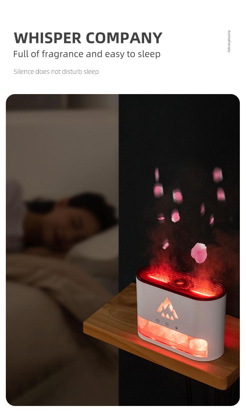 Flame Rock Aromatherapy Machine 250ml Essential Oil Diffuser with Simulated Flame & Jellyfish Mist Colorful LED Lighting Cool Mist Humidifier Timer Auto Off for Home Bedroom Office