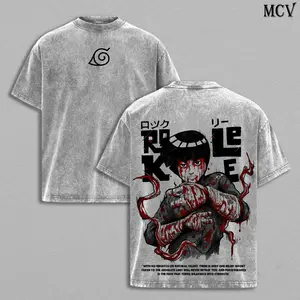 Rock Lee Tee Washed – Naruto Anime Manga Vintage Washed Heavy Cotton Oversized T-Shirt & Hoodie, Double Printed Retro Unisex Streetwear Graphic Top, Taijutsu Fighter Edition, Loose Fit Multi-Color Anime Merch