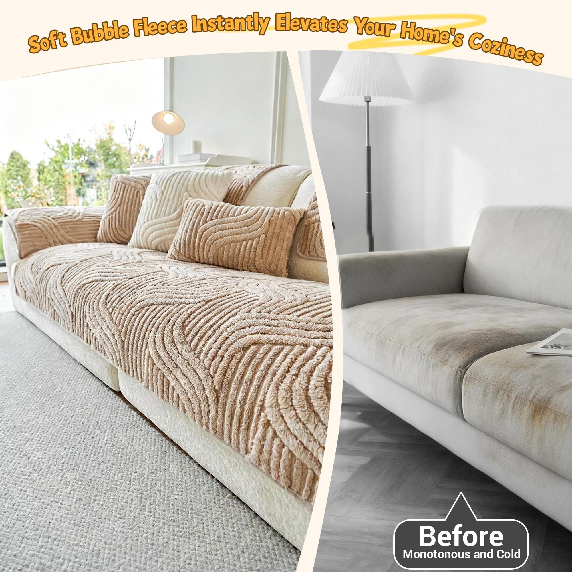 [Gift Choice] 1 Count Sofa Cover for 1-4 Seater NO BACK OR ARMREST Solid Color Jacquard Sofa Protector, Anti-slip Couch Bench Cover, Machine Washable Slipcover, Pet-friendly sofa Towel Mat for Home, Living Room, Dormitory, Hotel, Beige, Gray