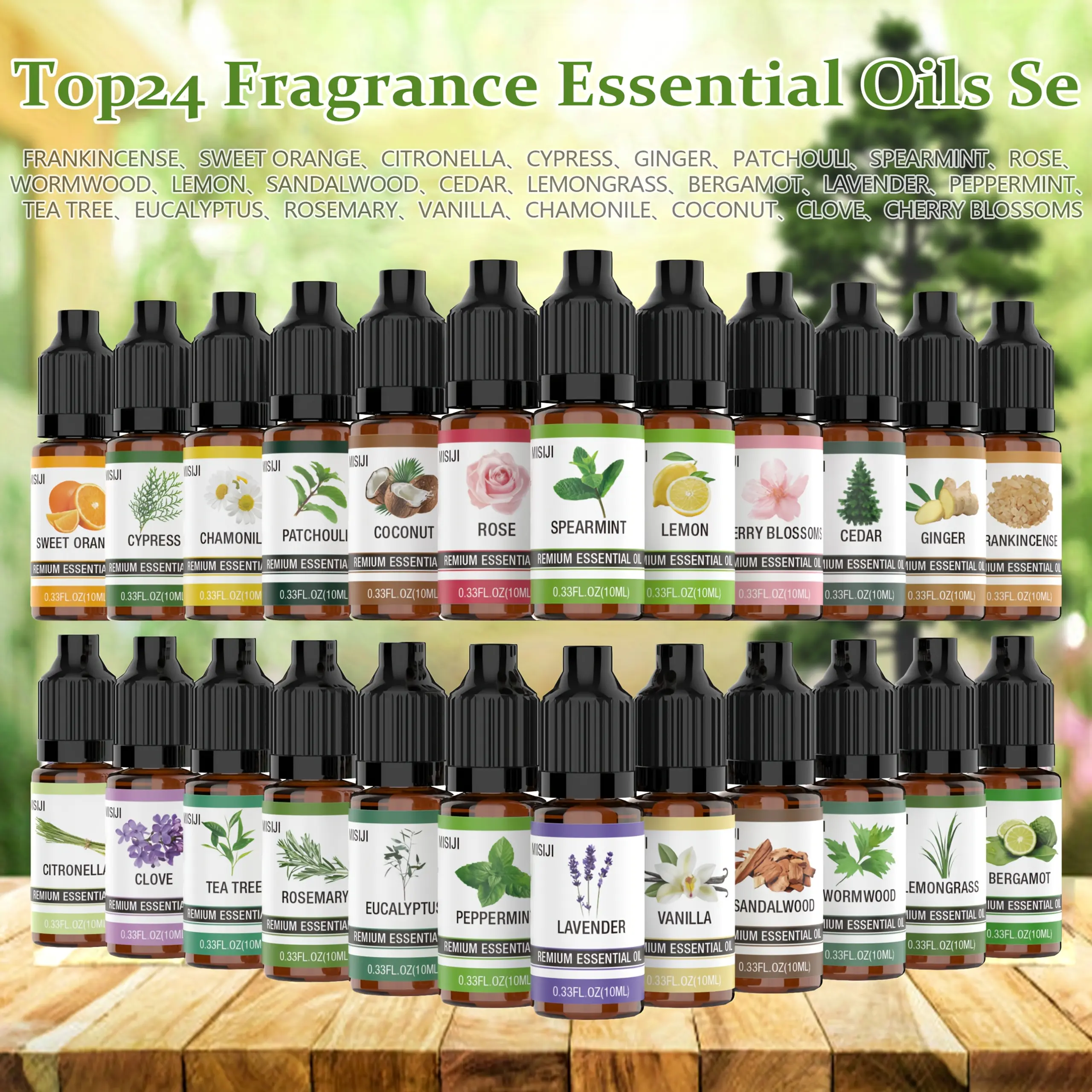 12/ 24 pcs Essential Oils Set, Premium Fragrance Oils for Diffuser, Aromatherapy Scents for Home, Candle Making, Humidifier, DIY Crafts & Room Freshening, 24 x 10ml Scented Oil Gift Set
