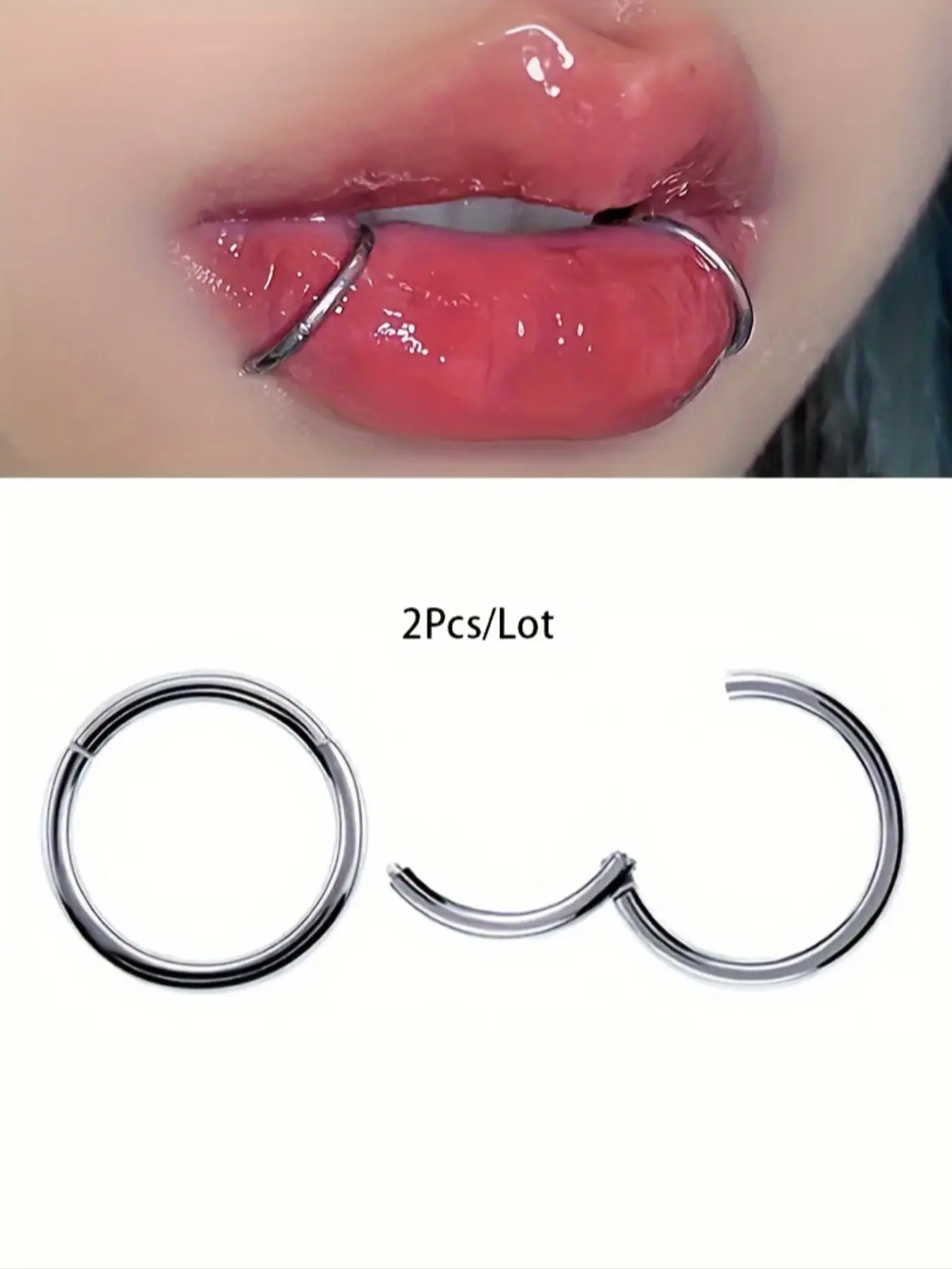 2 Piece Seamless Durable Stainless Steel Lip Rings Set, Punk Simple Style Body Piercing Jewelry, Unisex Fashion Accessory, Hoop Rings, Mouth Ring, Chic Body Jewelry Pierce