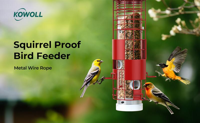 Squirrel Proof Bird Feeder for Outdoor Hanging, Metal Mesh Bird Seed Feeders with Weight-Activated Perches, 3LBs Large Capacity Wild Birdfeeder for Outside, Suitable for Small Medium Birds, Red