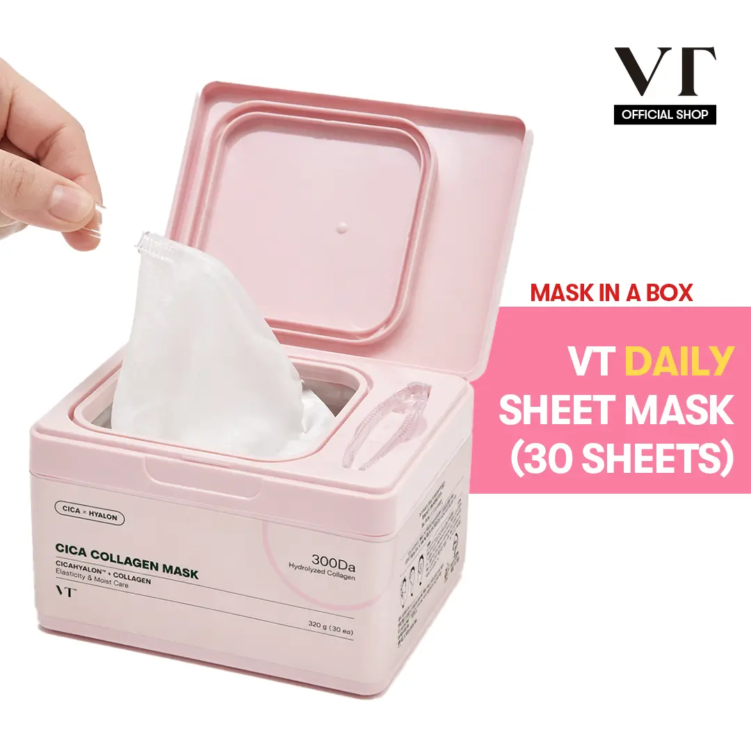 [VT COSMETICS] #1 viral Daily Face Mask 30 Sheets with Collagen, PDRN, CICA, Retinol, TXA, Centella Asiatica & Hyaluronic Acid | Hydrate, Moisture, Moisturize, Calm, Glow & Skin Softening | Korean Skincare Sheet Mask