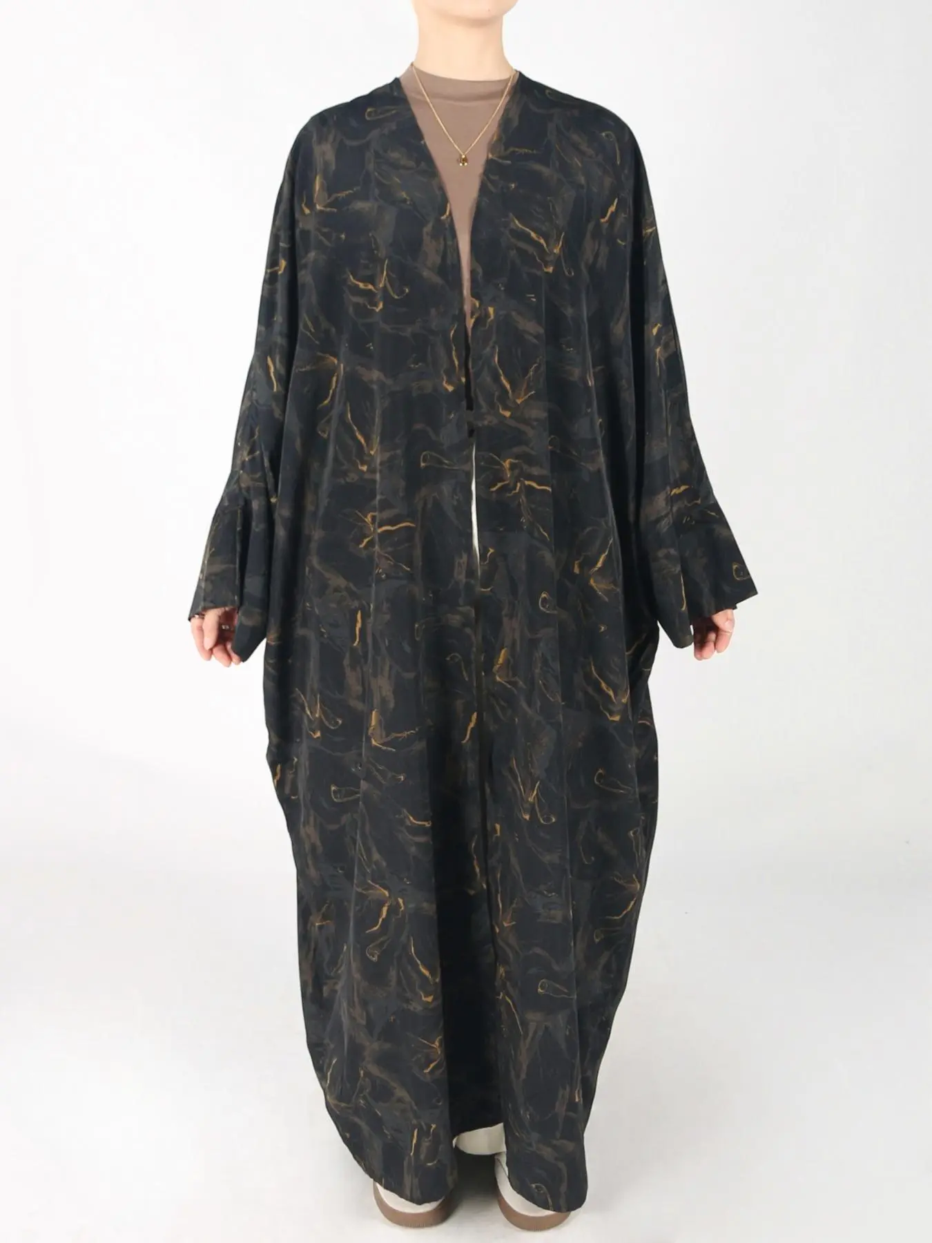 Women's Abstract Print Long Sleeve Open Front Kimono, Vintage Casual Outerwear for Spring & Summer, Women's Islamic Clothing for Daily Wear, Work Clothes Office Women, Work Attire, Summer Workwear Style, Workwear, Womenswear