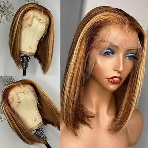 13X4 HD Transparent 4/27 Highlight Bob Lace Front Wigs Human Hair Highlight Bob Wig Human Hair Wear and Go Glueless Ombre Honey Blonde Bob Wigs Human Hair Short Wigs For Black Women