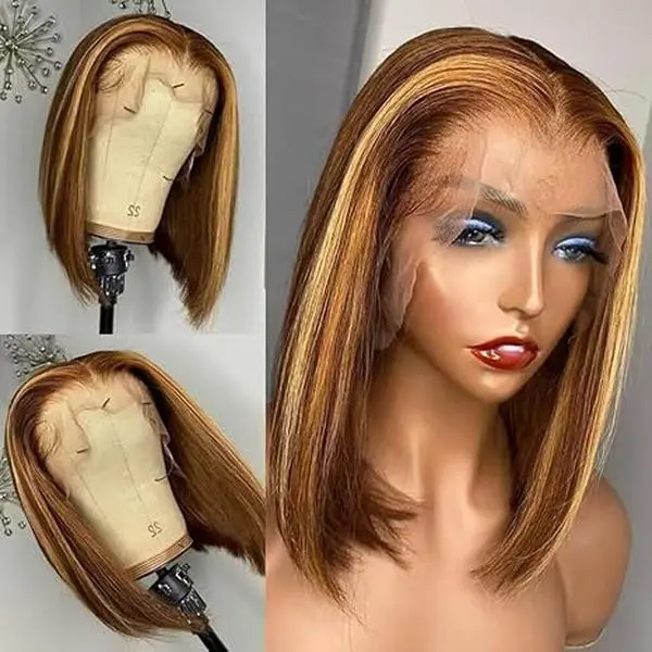 13X4 HD Transparent 4/27 Highlight Bob Lace Front Wigs Human Hair Highlight Bob Wig Human Hair Wear and Go Glueless Ombre Honey Blonde Bob Wigs Human Hair Short Wigs For Black Women summerwins