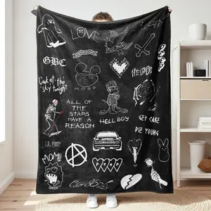 Lil Peep Records Collage Flannel Blanket Soft Cozy All Seasons Living Room Office Blanket with Iconic Cry Baby Graphics Best Fans Gift for Home Decor